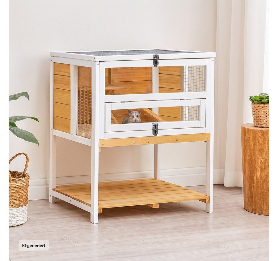 HTI-Living Kleintierkäfig Erhöhter Kleintierkäfig aus Holz, Kleintierkäfig Holz mit Ablage von HTI-Living