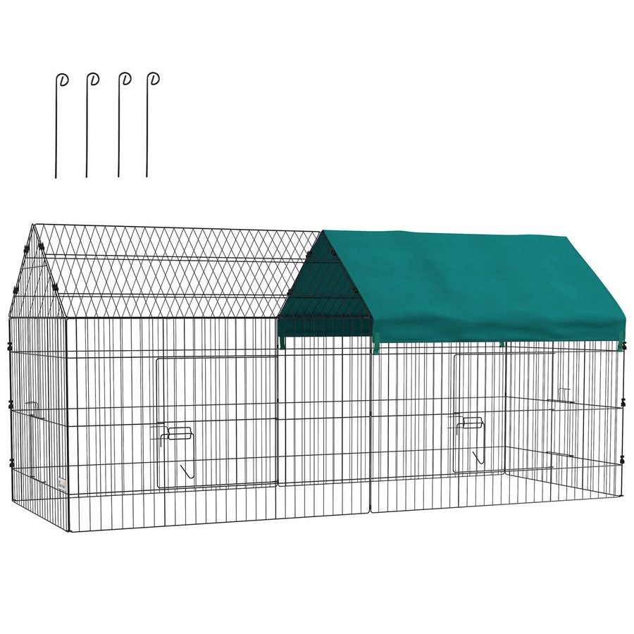 PawHut PawHut Freilaufgehege 220 x 85 x 103 cm Kleintiergehege mit Abdeckung, 4 Türen von PawHut