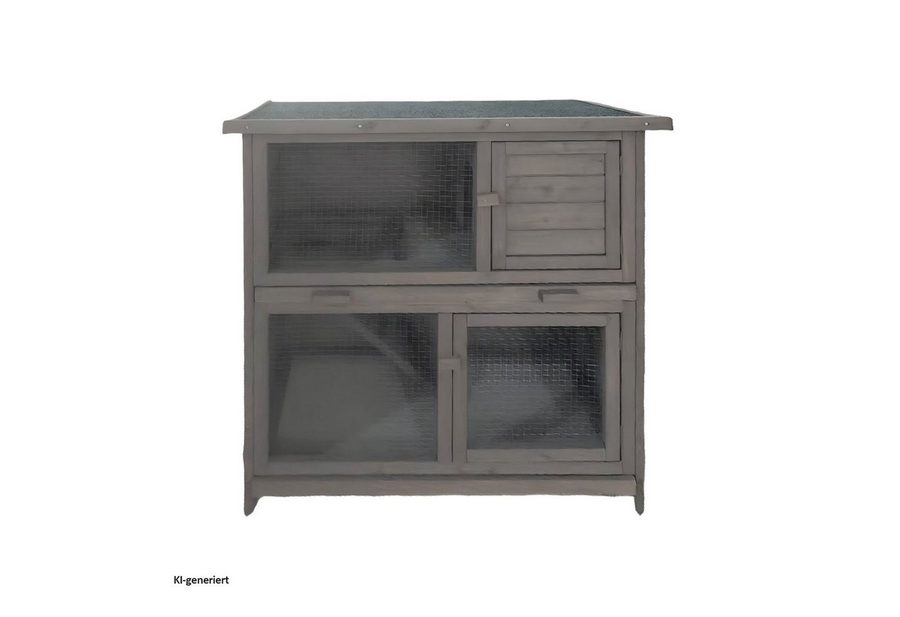 HTI-Living Kleintierstall Hasenstall aus Holz in Grau mit aufklappbarem Dach von HTI-Living