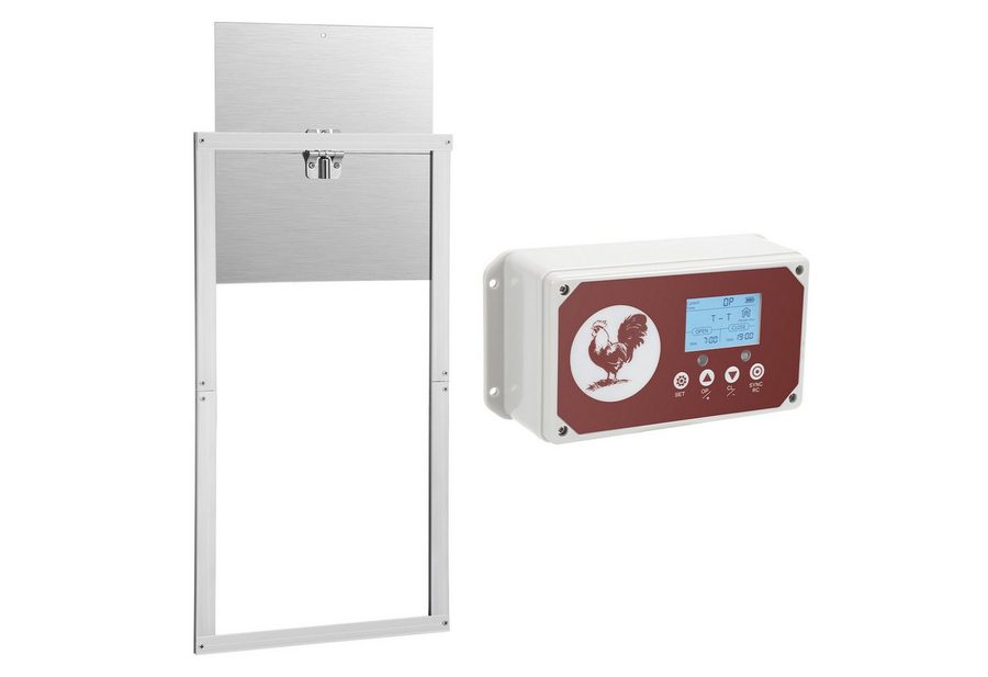 Clanmacy Haustierklappe Hühnerstall Automatische Aluminiumlegierung/ABS Hühnertür mitSchieber, Timer-Steuerung, Einklemmschutz von Clanmacy