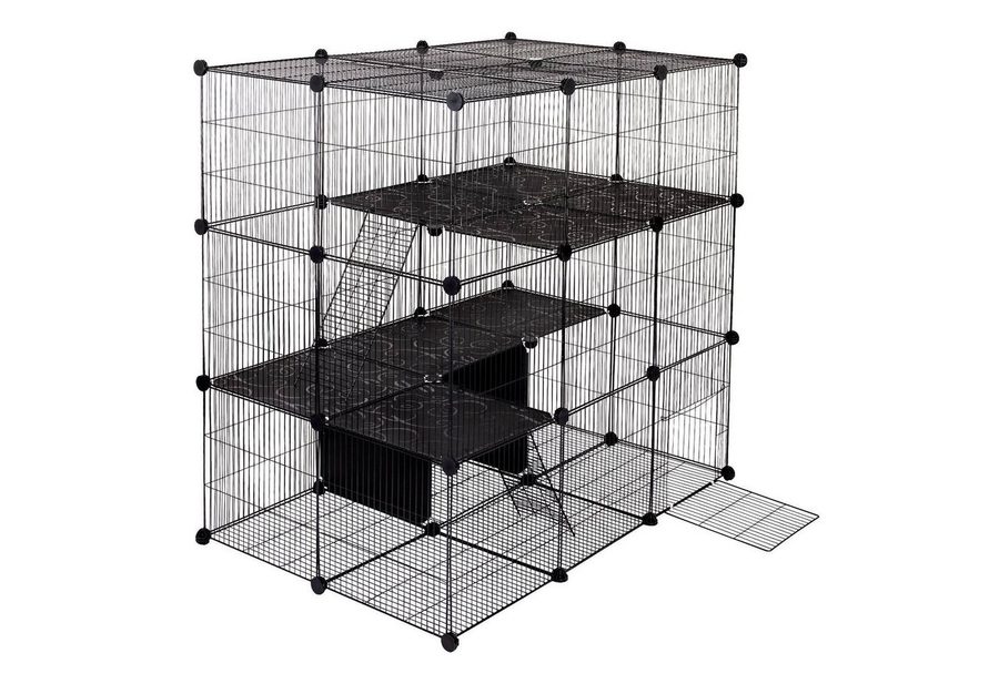 EUGAD Freigehege, Laufstall, mit Tür und Leiter, 109x74x109cm, Schwarz von EUGAD