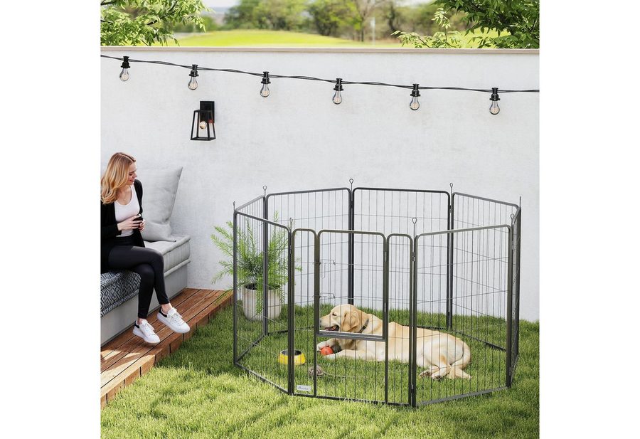 PawHut Freigehege Welpenlaufstall 8-teilig 100 cm hoch Welpenauslauf Faltbar mit Tür, 100cm hoch, für Hund, Katze, für drinnen, draußen von PawHut