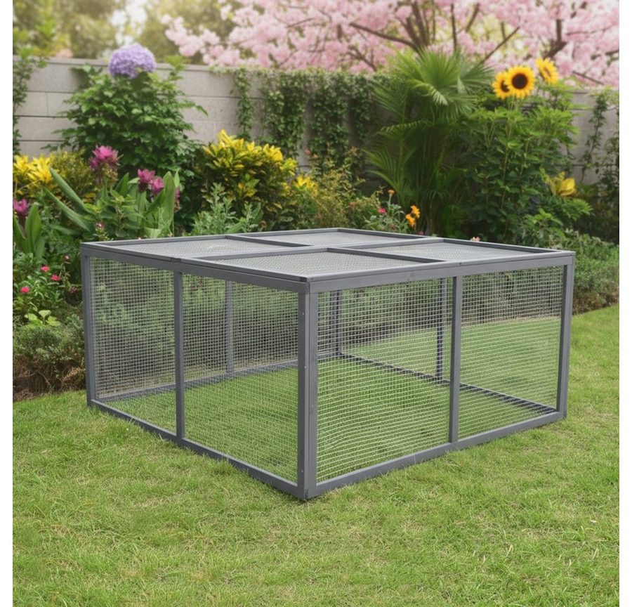 Melko Freigehege Kleintierstall Freilauf Kaninchenstall Hasenkäfig Hasenfarm Auslauf, 120 x 120 cm, aufklappbarer Deckel, Edelstahlscharniere von Melko