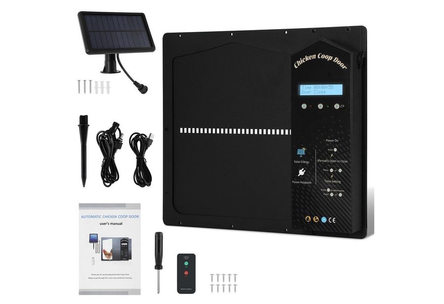 Clanmacy Haustierklappe Automatische Hühnerklappe Solar mit Großes Display,Lichtsensor,Timer, Timer-Steuerung, Einklemmschutz von Clanmacy