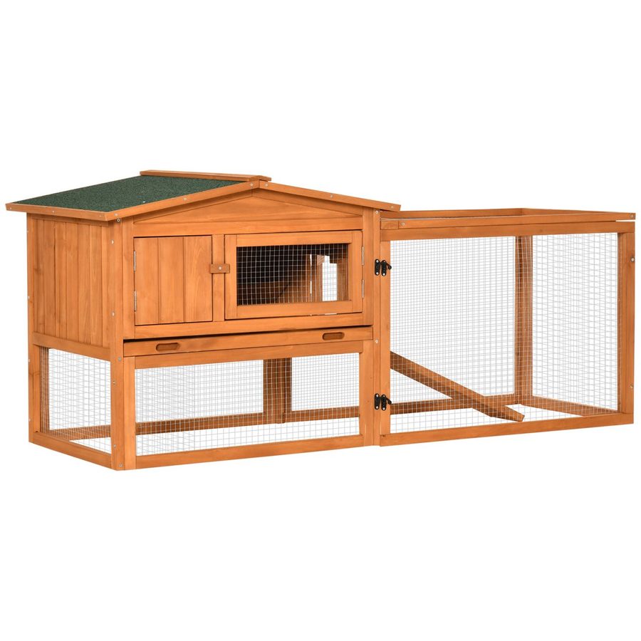 PawHut Outdoor Indoor Kleintierhaus mit Asphaltdach, mit Bodenwanne und Rampe 156 x 58 x 68 cm von PawHut