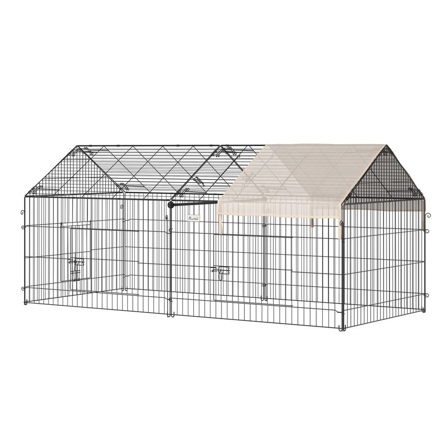 PawHut Freigehege Freilaufgehege Hasenkäfig mit Sonnenschutz Metall Beige+Schwarz 220 x 103 x 103 cm von PawHut