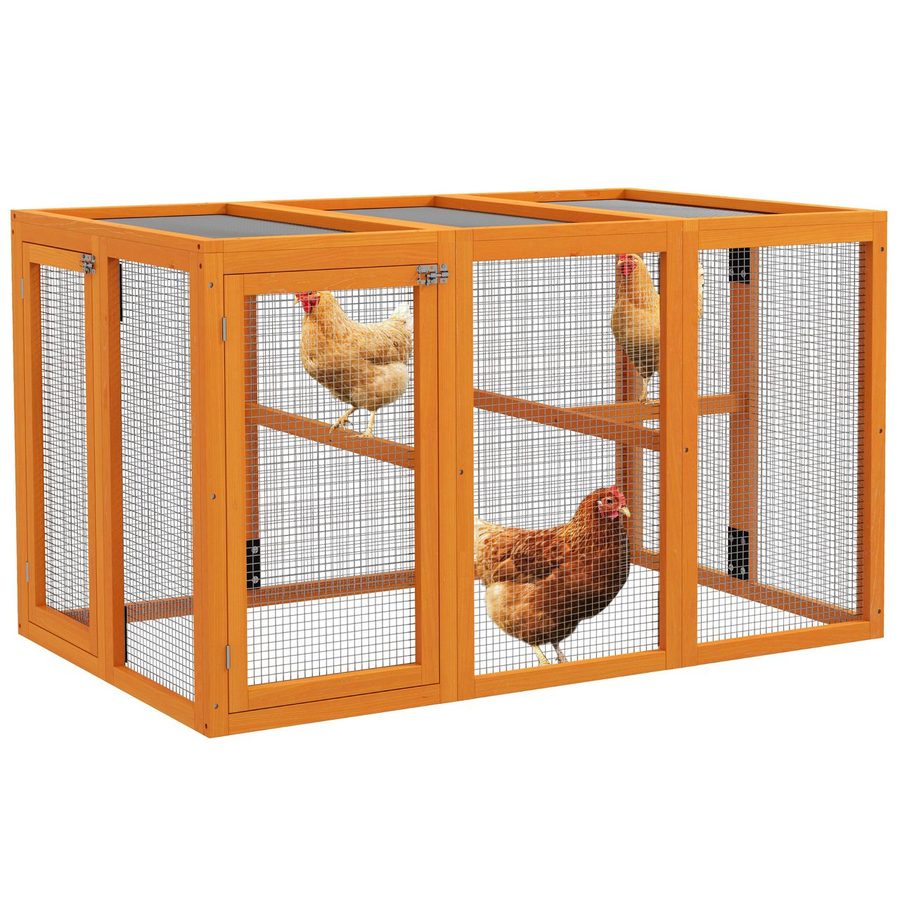 PawHut Hühnerstall Freilaufgehege Holz 140 x 84,5 x 80,5 cm mit Doppeltür, Sitzstange von PawHut
