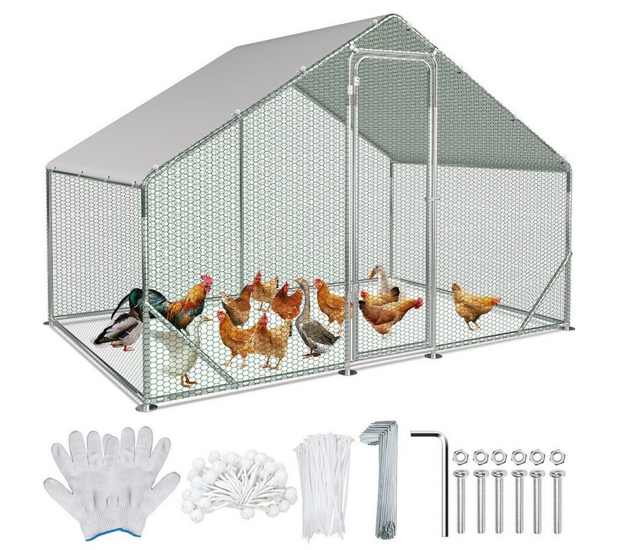 Clanmacy Hühnerstall 3x2x2m Hühnerstall aus Stahl mit UV-beständiger Abdeckung Voliere von Clanmacy