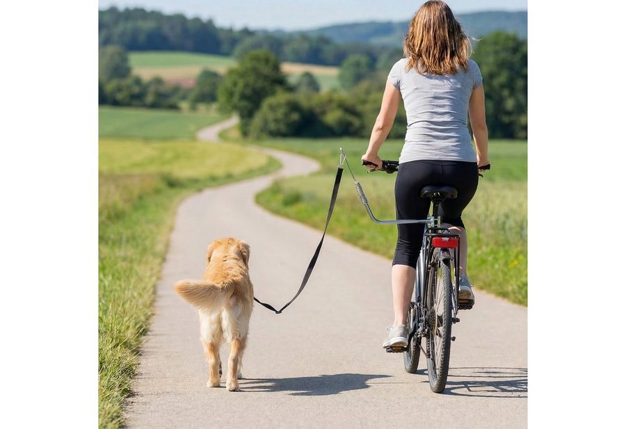 PawHut Fahrradleine mit Stoßdämpfern, verstellbarem Gurt, abnehmbarem Schnellverschluss, Edelstahl, Nylon (Hundefahrradleine, 1-tlg., Fahrrad Hundeleine), für Training, Joggen, Radfahren, Silber+Schwarz von PawHut