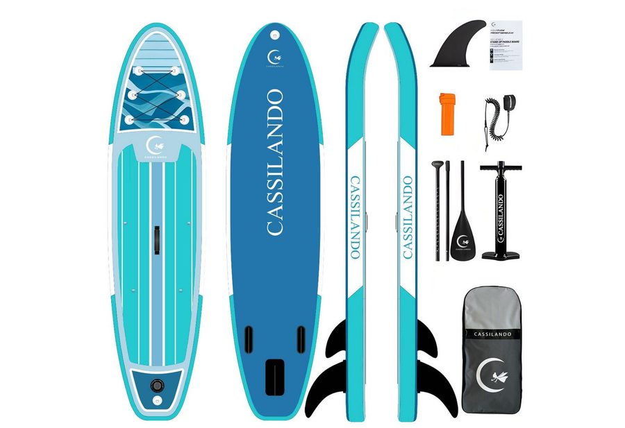 CASSILANDO SUP-Board Aufblasbares SUP-Board 335 x 84 cm mit 220 kg Belastbarkeit, (Set, Hand pumpe, Verstellbares Paddel, Sicherheitsgurt, Reparatursatz, Rucksack), Pumpe von CASSILANDO
