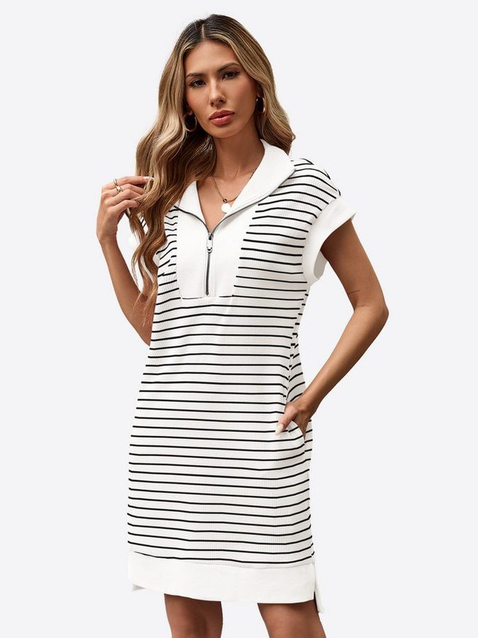 Imily Bela Strickkleid Damen gestreiftes Minikleid mit Reißverschluss (Packung, 1-tlg., 1per-Pack) Reverskragen von Imily Bela