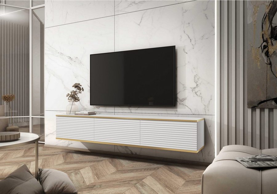MOEBLO TV-Board Dayn RTV - 175 Riffelung (Lowboard Fernsehtisch TV Bank TV Tisch Fernseher Tisch TV Möbel, RTV-Schrank mit goldenen Einsätzen), (HxBxT):30x175x32cm von MOEBLO