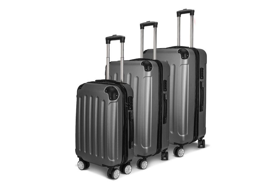 SEEZSSA Trolleyset Hartschalenkofferset Hartschale Reisekoffer 4 Rollen, 4 Rollen, (Set, 3 tlg), M-L-XL Kofferset,Dunkelgrau von SEEZSSA