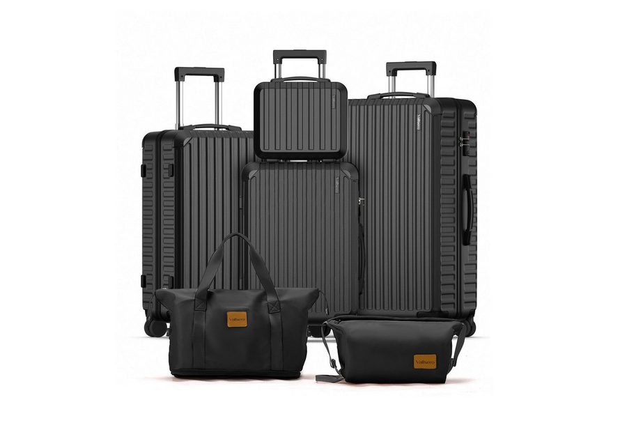 VALLSERO Trolleyset LG2 Hartschalen-Koffer set (S,M,L,XL) Rollkoffer, Reisekoffer, (Hartschalen Trolley 6-teiliges-set), Handgepäck 4 Rollen, ABS-Material, TSA Zollschloss, 6-teiliges Set von VALLSERO
