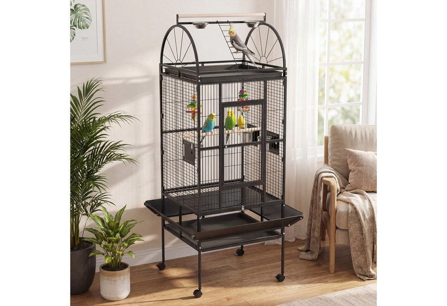 Hausright Vogelkäfig 176cm Großer Vogelkäfig mit Rollen, 5 Futternäpfen & 2 Sitzstangen, 2cm Gitterabstand,Kletterbereich mit Leiter,Bodenschalen, Bremsrollen von Hausright