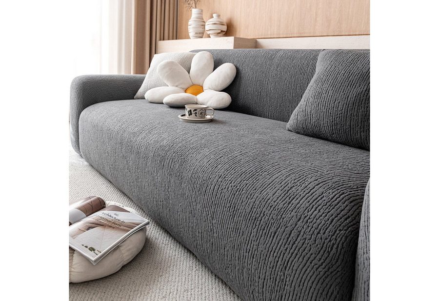 JASLIFE Sofahusse Stretch-Wellenstruktur, weich, elastisch und mit Befestigungsband von JASLIFE