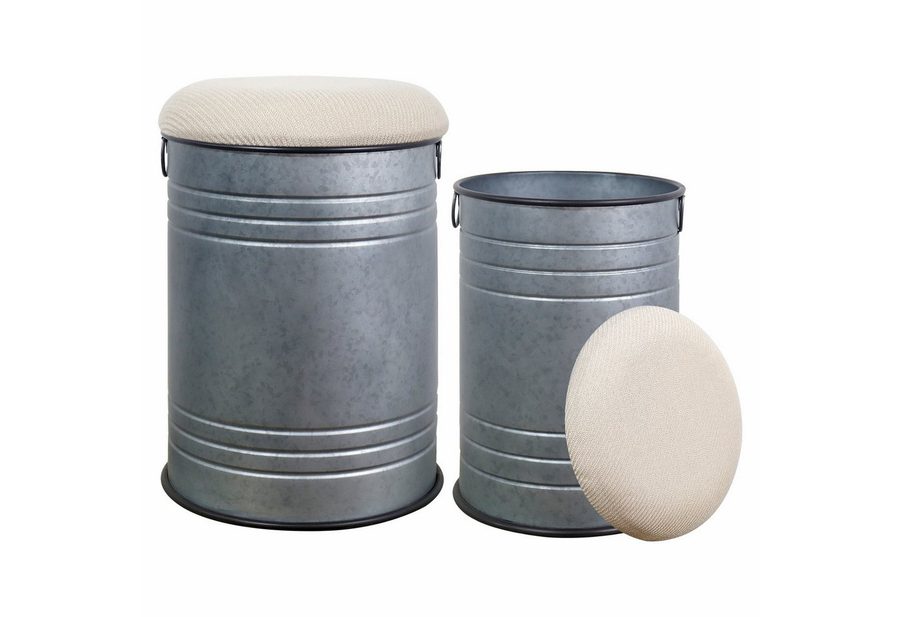 G-LEAF Hocker Aufbewahrungshocker mit Deckel, Sitzhocker mit Stauraum aus Metall (2 St), Deko Aufbewahrungstonne Vintage, Pouf Sitztonne von G-LEAF