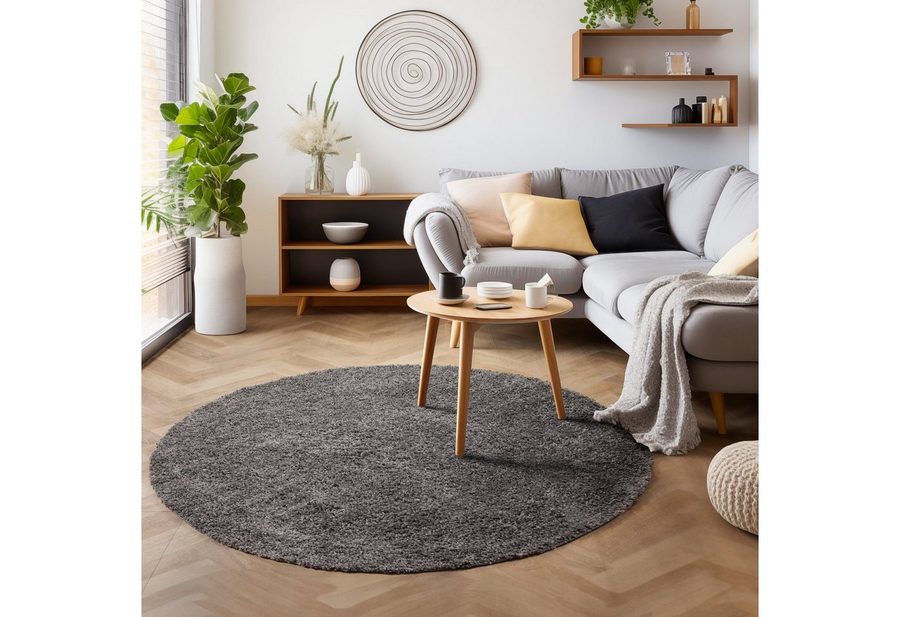 SIMPEX24 Teppich Unicolor - Einfarbig, Rund, Höhe: 30 mm, Einfarbig Shaggy Teppich Wohnzimmer Langflor Versch. Farben und Größen von SIMPEX24