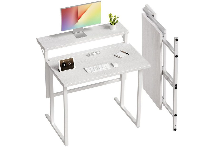 HOMALL Schreibtisch Klappbarer Schreibtisch mit Monitorhalterung Gaming-Schreibtisch (80 cm breiter mehrstufiger Notebook-Schreibtisch, bequem zusammenklappbar) von HOMALL