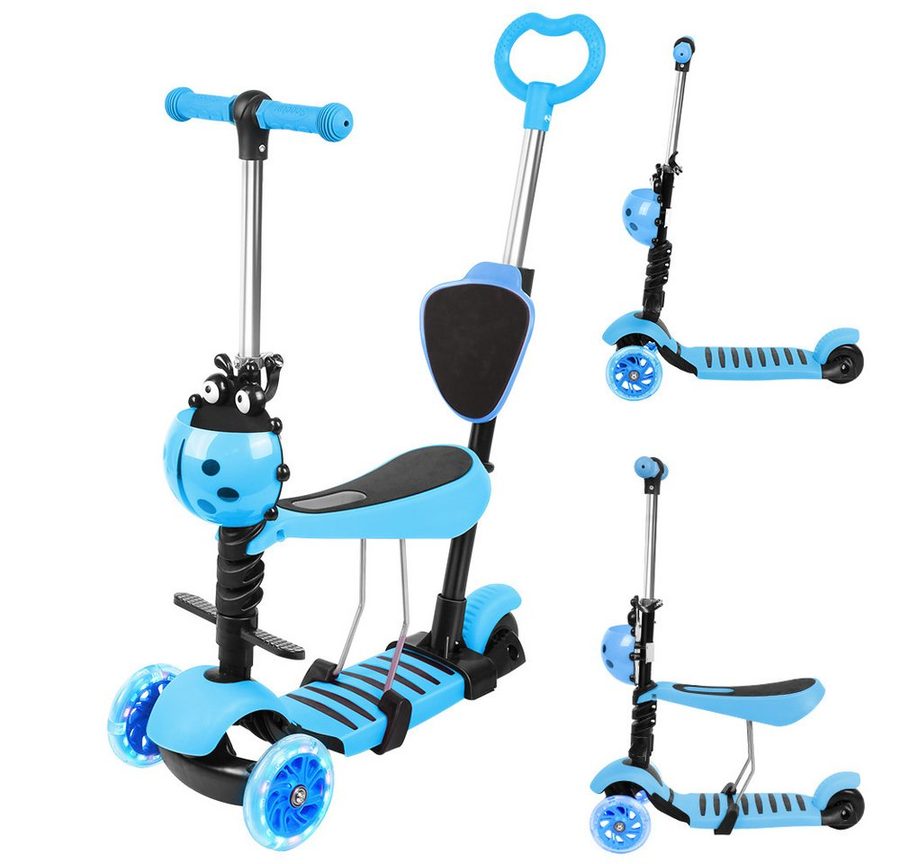 JEOBEST Scooter 3-in-1 Kinderroller mit Rückenlehne & Abnehmbarem Sitz, Höhenverstellbarer 3-Rad-Tretroller ab 2 Jahre von JEOBEST