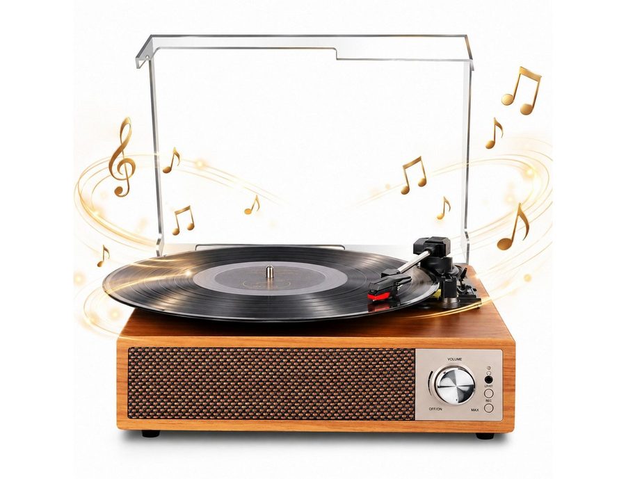 Fofile Bluetooth 5.4 Schallplattenspieler mit 2 Stereo-Lautsprecher 3-Gang Plattenspieler (Vinyl Player, unterstützt Kopfhörer/AUX-Eingang/RCA-Ausgang/USB) von Fofile