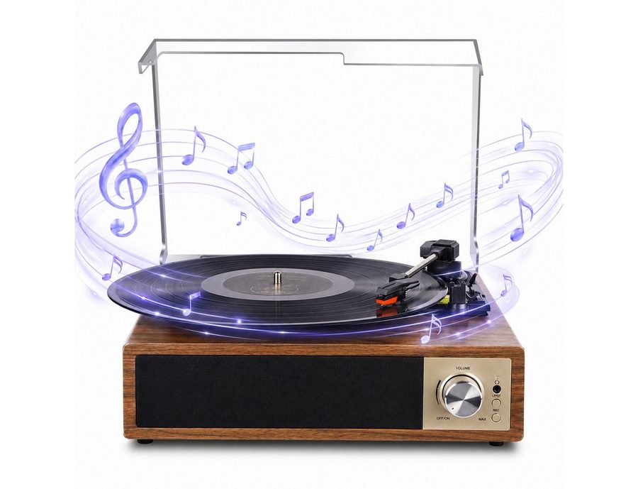 Fofile Bluetooth 5.4 Schallplattenspieler mit 2 Stereo-Lautsprecher 3-Gang Plattenspieler (Vinyl Player, unterstützt Kopfhörer/AUX-Eingang/RCA-Ausgang/USB) von Fofile