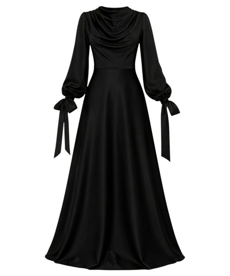 fashionshowcase Abendkleid Damen Maxikleid Satinkleid langarm Modest Fashion von fashionshowcase