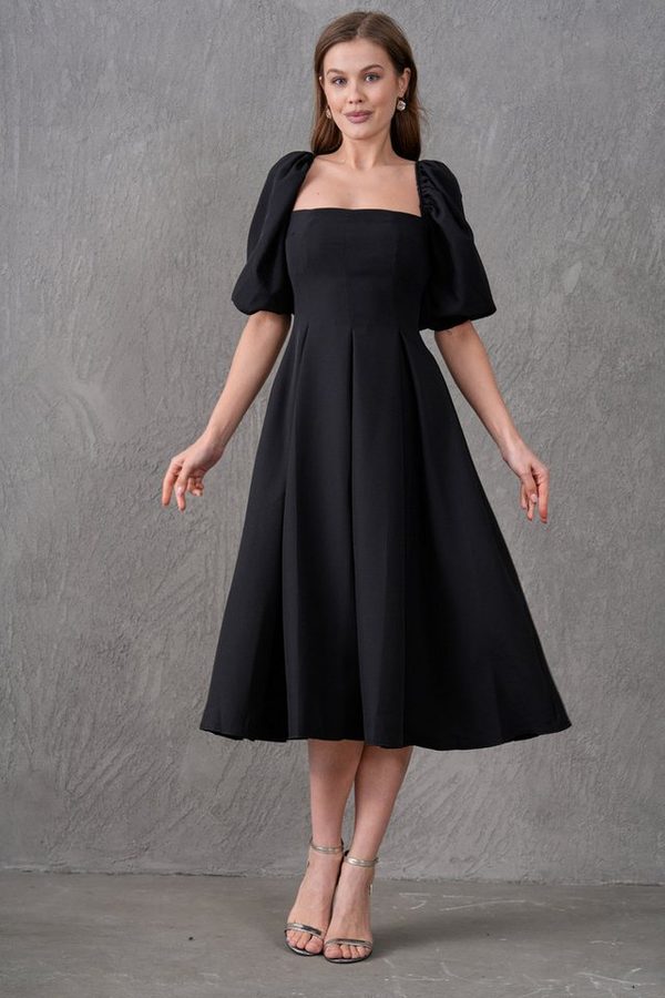 WOMAN VISION Abendkleid Trägerloses, kurzärmeliges, ausgestelltes Midikleid mit Ausschnitt von WOMAN VISION