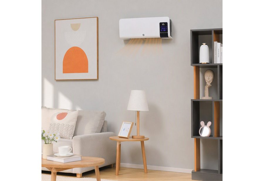 HOMCOM Heizlüfter Zur Wandmontage Keramik-Wandheizung mit Fernbedienung, 2 Heizmodi, 2000 W, für Wohnzimmer, Schlafzimmer, Weiß von HOMCOM