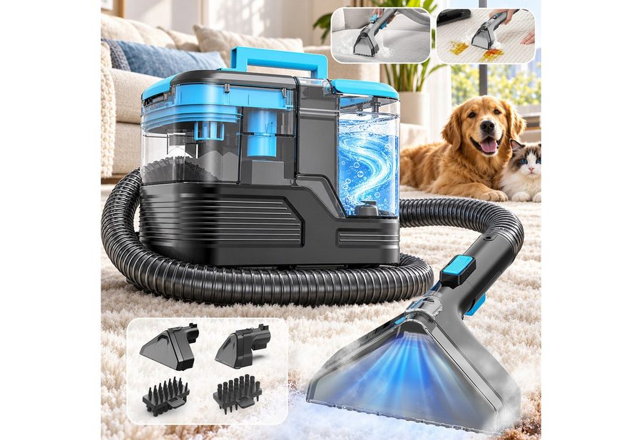 Vortisys Teppichreinigungsgerät 530W/18kPa Waschsauger für sofa und teppich, Blau, 530 W, mit Selbstreinigung, Upgrade Nasssauger Waschsauger mit langem Schlauch, großen Wassertanks und leichtem Design für Teppiche, Sofas und Autos von Vortisys