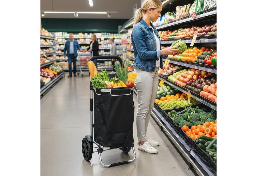 HOMCOM Einkaufstrolley 3-in-1 klappbar belastbar Trolley bis 25kg Einkaufswagen, 40 l, Aluminiumrahmen, Schwarz von HOMCOM