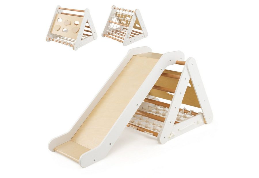 COSTWAY Klettergerüst 4 in 1 Kletterdreieck, mit Rutsche, aus Holz von COSTWAY
